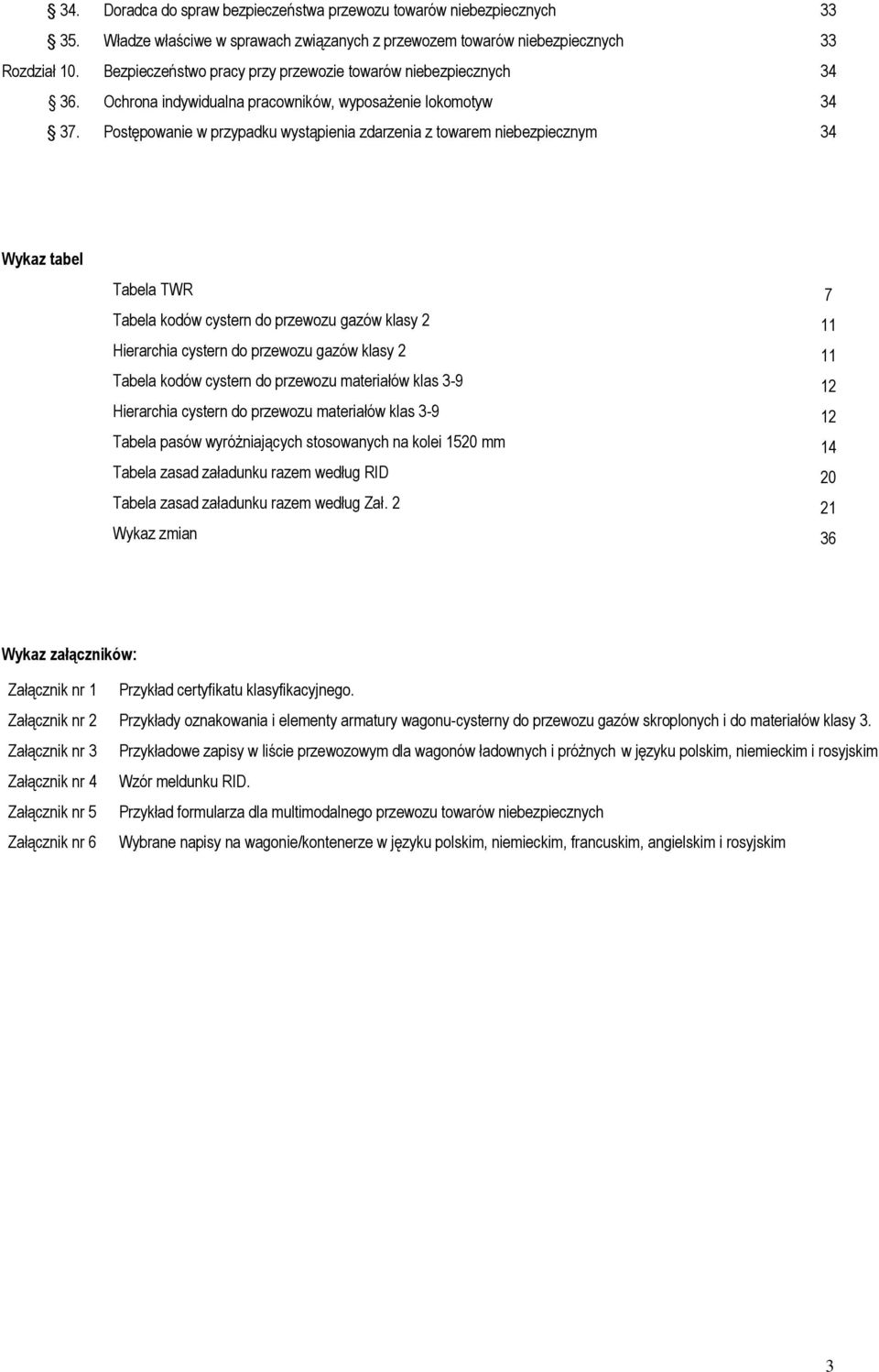 Postępowanie w przypadku wystąpienia zdarzenia z towarem niebezpiecznym 34 Wykaz tabel Tabela TWR 7 Tabela kodów cystern do przewozu gazów klasy 2 11 Hierarchia cystern do przewozu gazów klasy 2 11