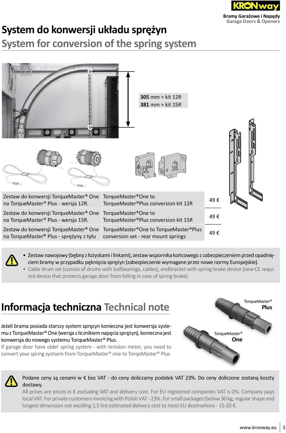 Zestaw do konwersji TorqueMaster One na TorqueMaster Plus - sprężyny z tyłu TorqueMaster One to TorqueMaster Plus conversion kit 12R TorqueMaster One to TorqueMaster Plus conversion kit 15R