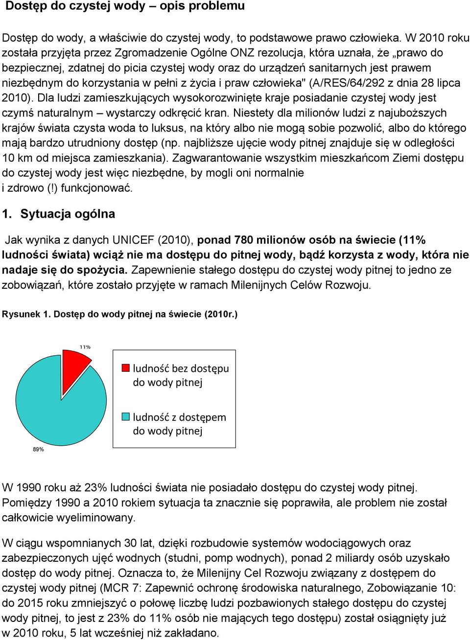 korzystania w pełni z życia i praw człowieka" (A/RES/64/292 z dnia 28 lipca 2010).