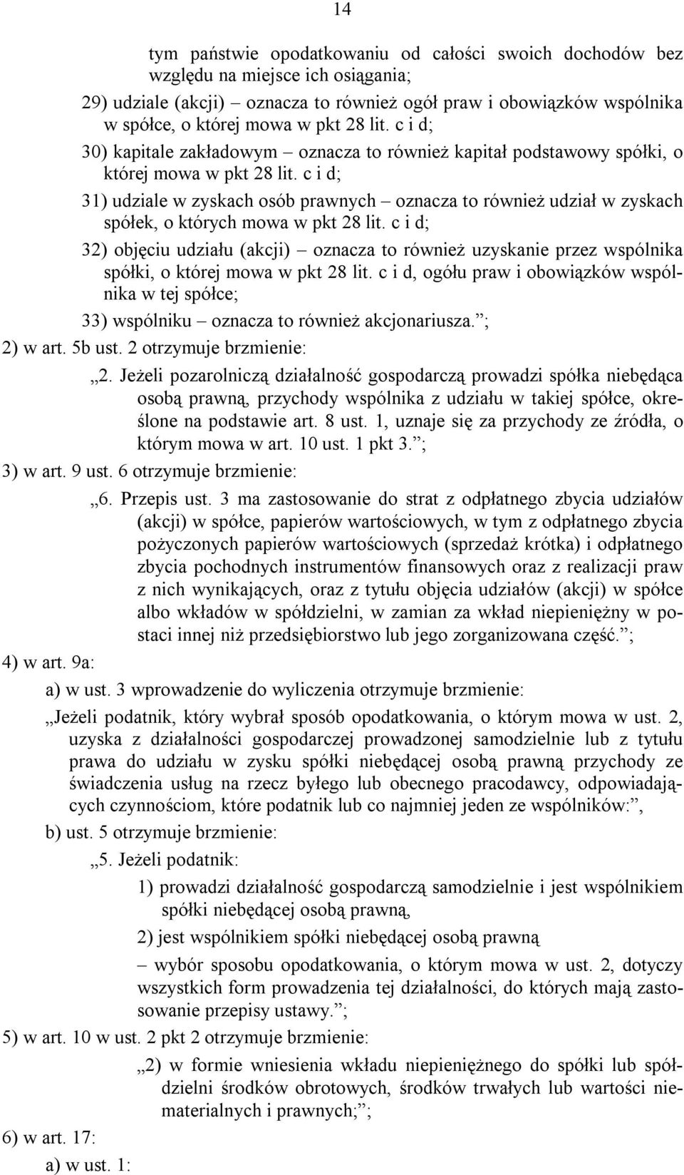 c i d; 31) udziale w zyskach osób prawnych oznacza to również udział w zyskach spółek, o których mowa w pkt 28 lit.