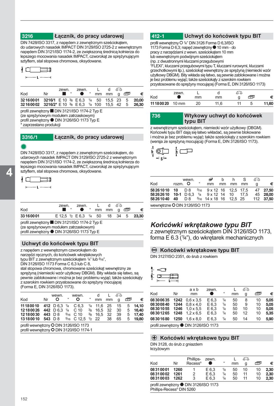 zewn. L d Kod Nr D E mm mm g S 32 6 00 0 326/ E 0 3 /8 E 6,3 / 50 5,5 23 5 20,00 32 6 00 02 326/2* E 0 3 /8 E 6,3 / 00 5,5 2 5 26,30 profil zewnętrzny D DIN 32/ISO 7-2 Typ E (ze sprężynowym modułem