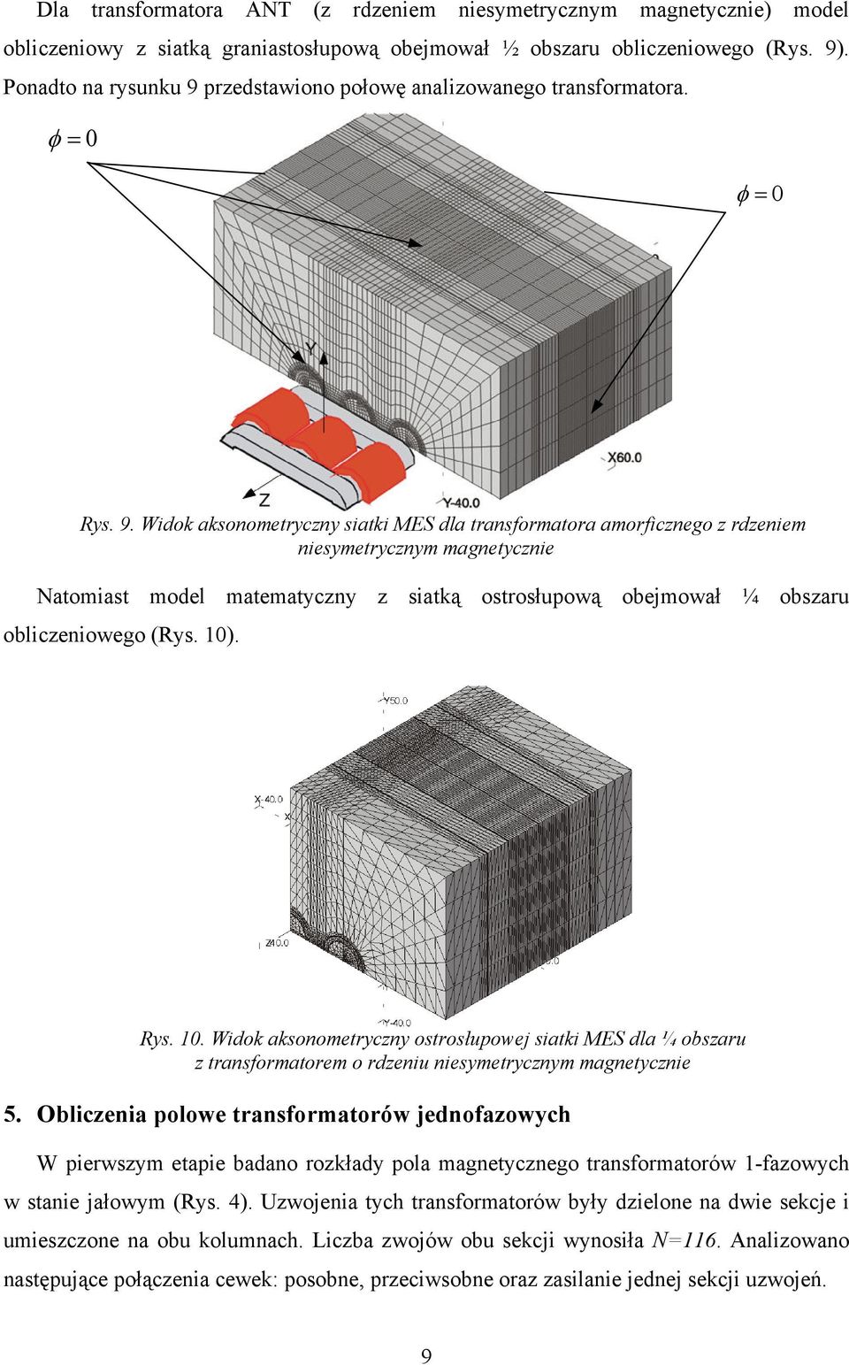 przedstawiono połowę analizowanego transformatora. φ = 0 φ = 0 Rys. 9.