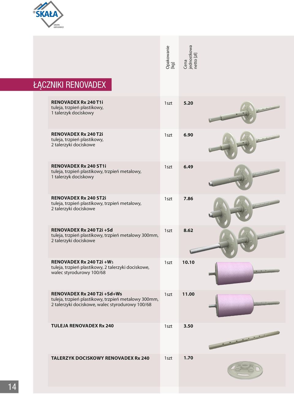 86 RENOVADEX Rx 240 T2i +Sd tuleja, trzpień plastikowy, trzpień metalowy 300mm, 2 talerzyki dociskowe 8.