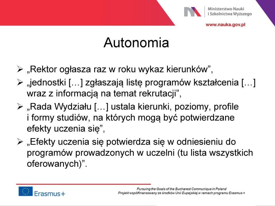 poziomy, profile i formy studiów, na których mogą być potwierdzane efekty uczenia się, Efekty