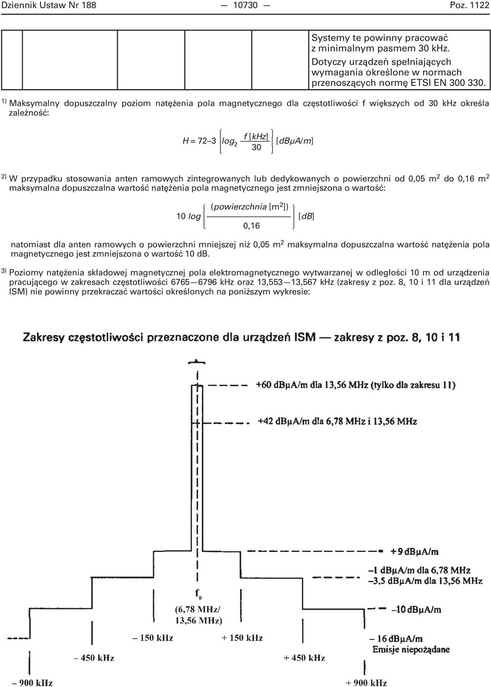 zintegrowanych lub dedykowanych o powierzchni od 0,05 m 2 do 0,16 m 2 maksymalna dopuszczalna wartość natężenia pola magnetycznego jest zmniejszona o wartość: (powierzchnia [m 2 ]) 10 log [db] 0,16