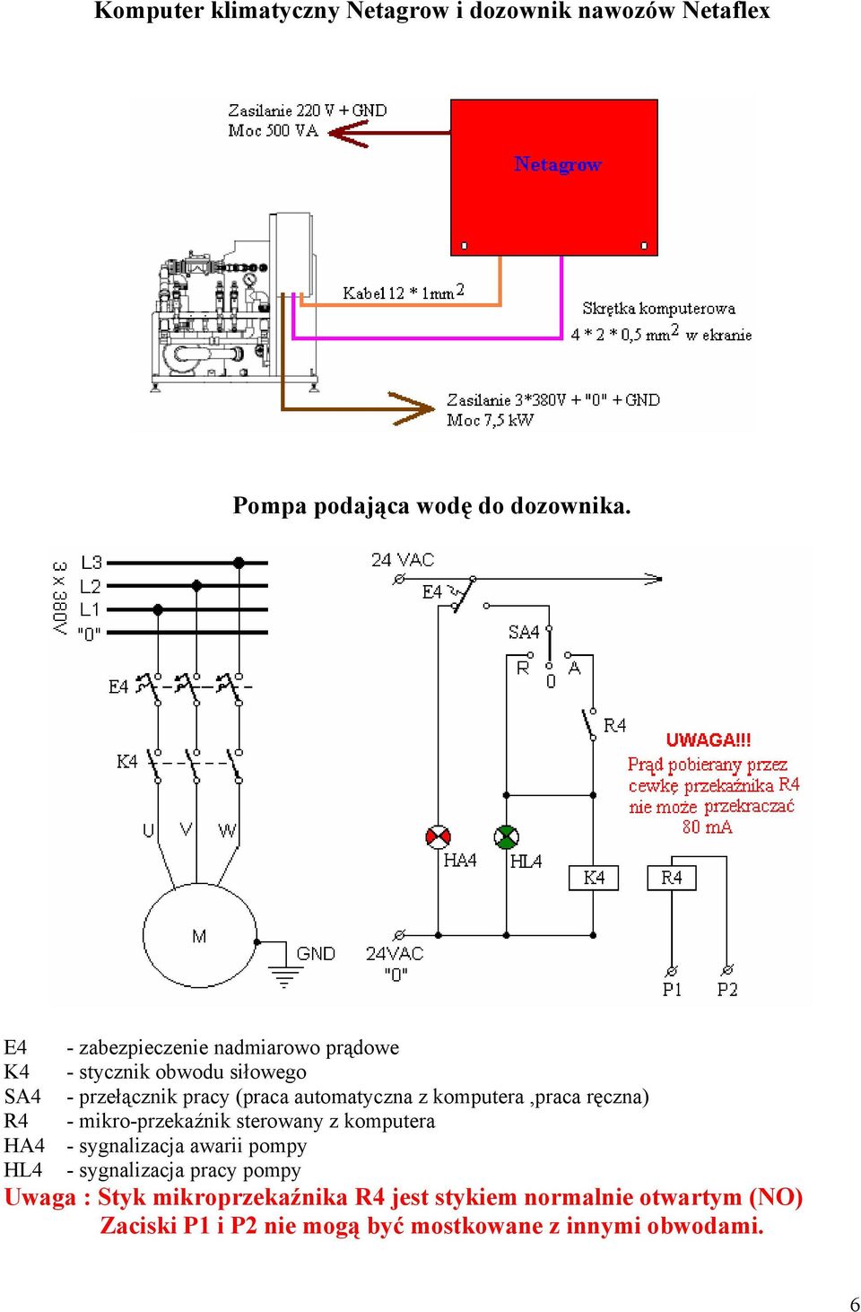komputera,praca ręczna) R4 - mikro-przekaźnik sterowany z komputera HA4 - sygnalizacja awarii pompy HL4 -