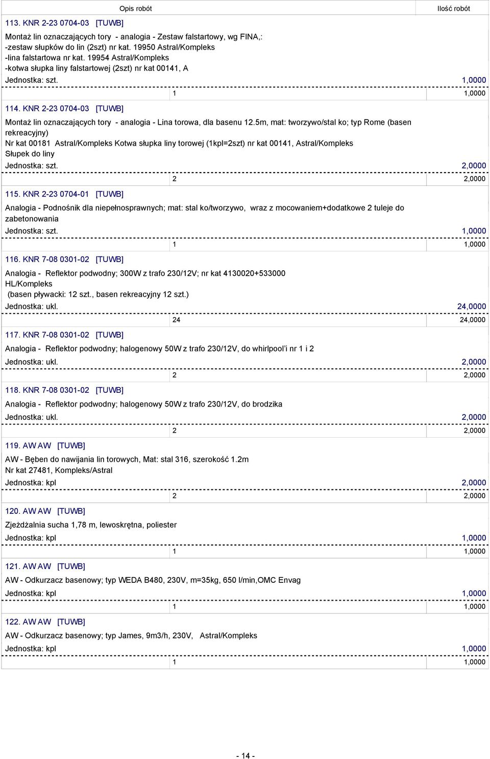 5m, mat: tworzywo/stal ko; typ Rome (basen rekreacyjny) Nr kat 00181 Astral/Kompleks Kotwa słupka liny torowej (1kpl=2szt) nr kat 00141, Astral/Kompleks Słupek do liny 115.