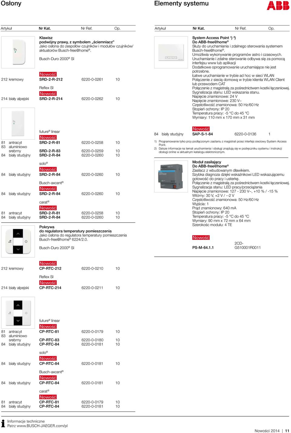 biały studyjny SRD-2-R-84 6220-0-0260 10 do regulatora temperatury pomieszczenia Jako osłona do regulatora temperatury pomieszczenia Busch-free@home 6224/2.0. System Access Point 1 ) 2 ) Służy do uruchamiania i zdalnego sterowania systemem Busch-free@home.
