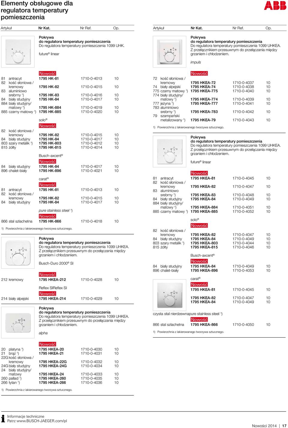 impuls 81 antracyt 1795 HK-81 1710-0-4013 10 82 kość słoniowa / kremowy 1795 HK-82 1710-0-4015 10 srebrny 1 ) 1795 HK-83 1710-0-4016 10 84 biały studyjny 1795 HK-84 1710-0-4017 10 884 biały studyjny/