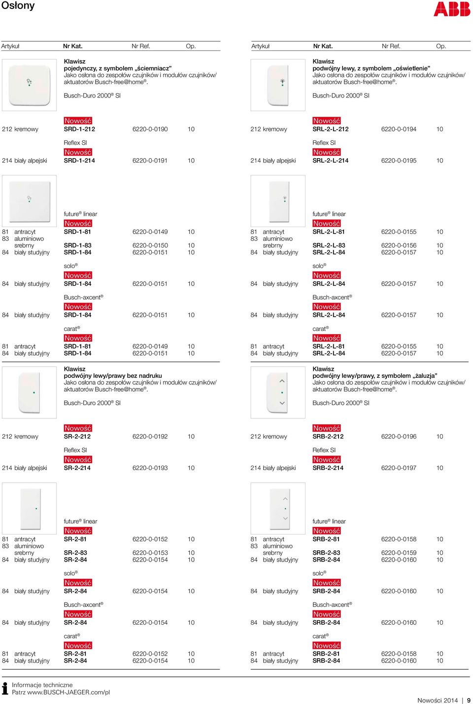 84 biały studyjny SRD-1-84 6220-0-0151 10 81 antracyt SRD-1-81 6220-0-0149 10 84 biały studyjny SRD-1-84 6220-0-0151 10 podwójny lewy/prawy bez nadruku 81 antracyt SRL-2-L-81 6220-0-0155 10 srebrny