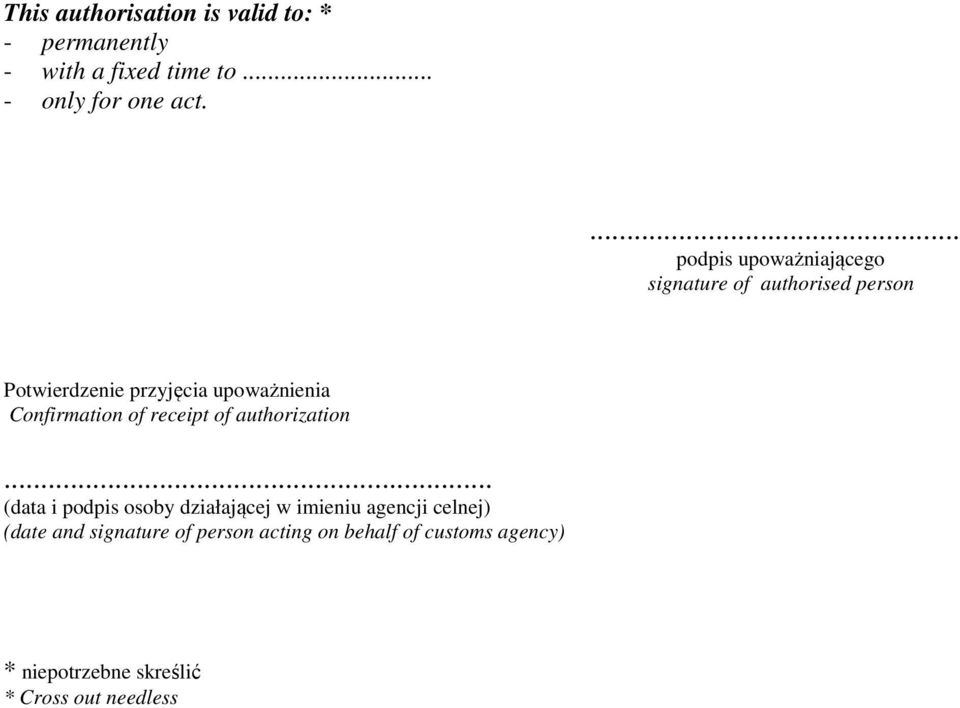 Confirmation of receipt of authorization.