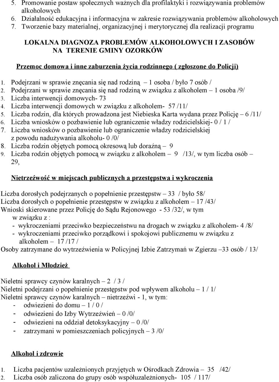 rodzinnego ( zgłoszone do Policji) 1. Podejrzani w sprawie znęcania się nad rodziną 1 osoba / było 7 osób / 2. Podejrzani w sprawie znęcania się nad rodziną w związku z alkoholem 1 osoba /9/ 3.