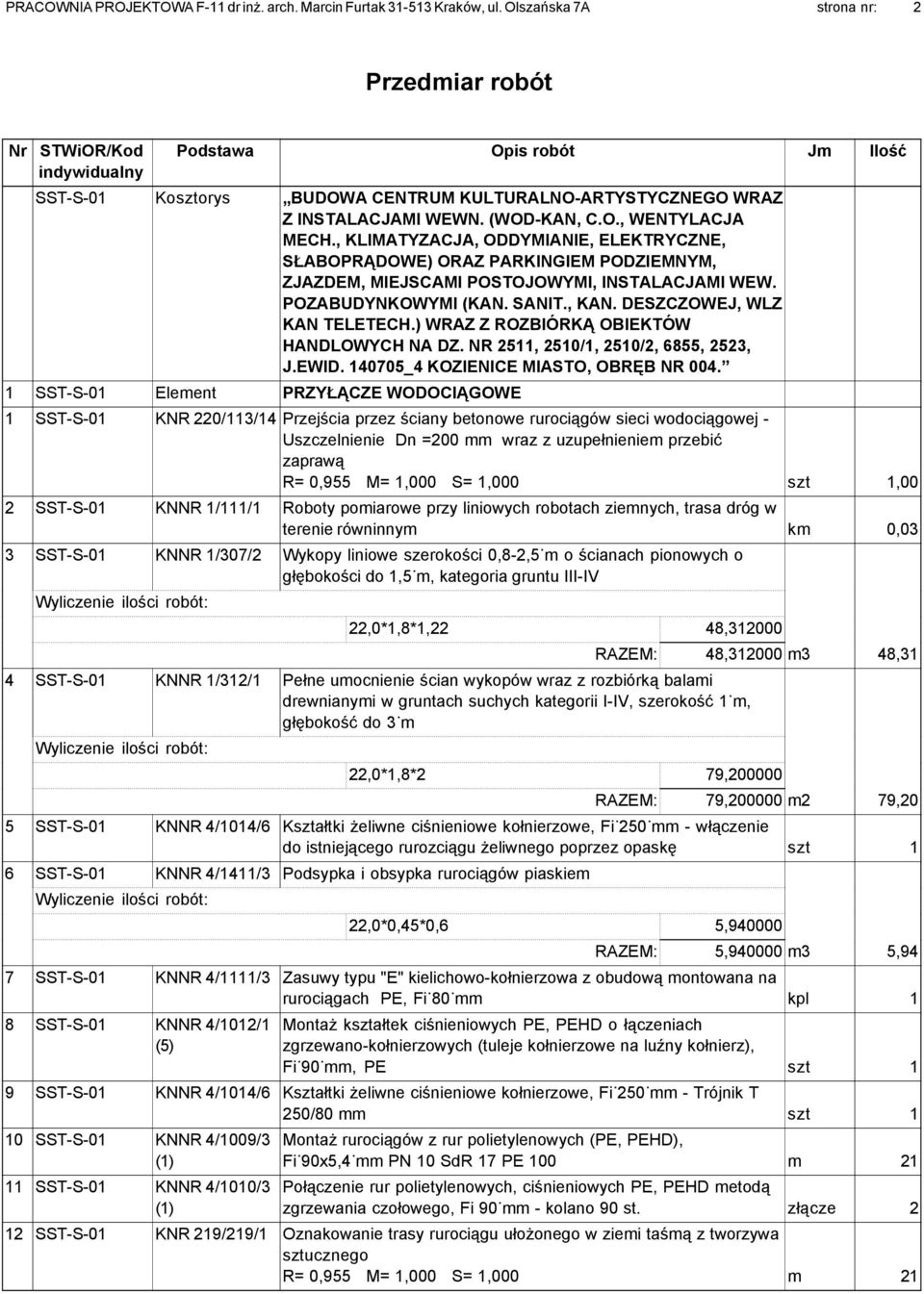 , KLIMATYZACJA, ODDYMIANIE, ELEKTRYCZNE, SŁABOPRĄDOWE) ORAZ PARKINGIEM PODZIEMNYM, ZJAZDEM, MIEJSCAMI POSTOJOWYMI, INSTALACJAMI WEW. POZABUDYNKOWYMI (KAN. SANIT., KAN. DESZCZOWEJ, WLZ, KAN TELETECH.