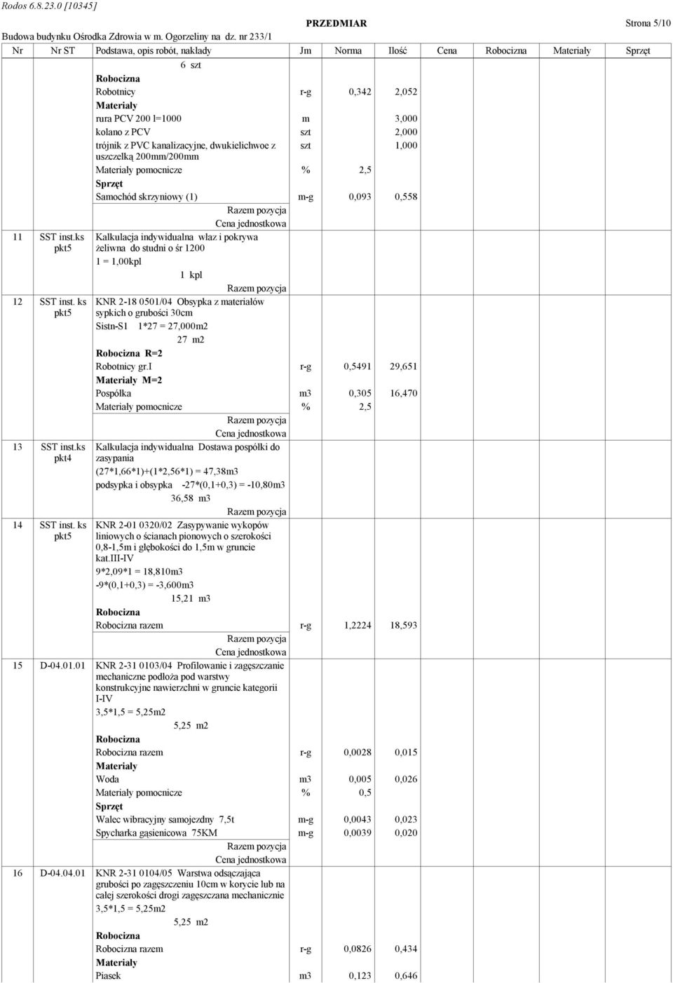 ks Kalkulacja indywidualna właz i pokrywa żeliwna do studni o śr 1200 1 = 1,00kpl 1 kpl 12 SST inst. ks 13 SST inst.ks pkt4 14 SST inst.