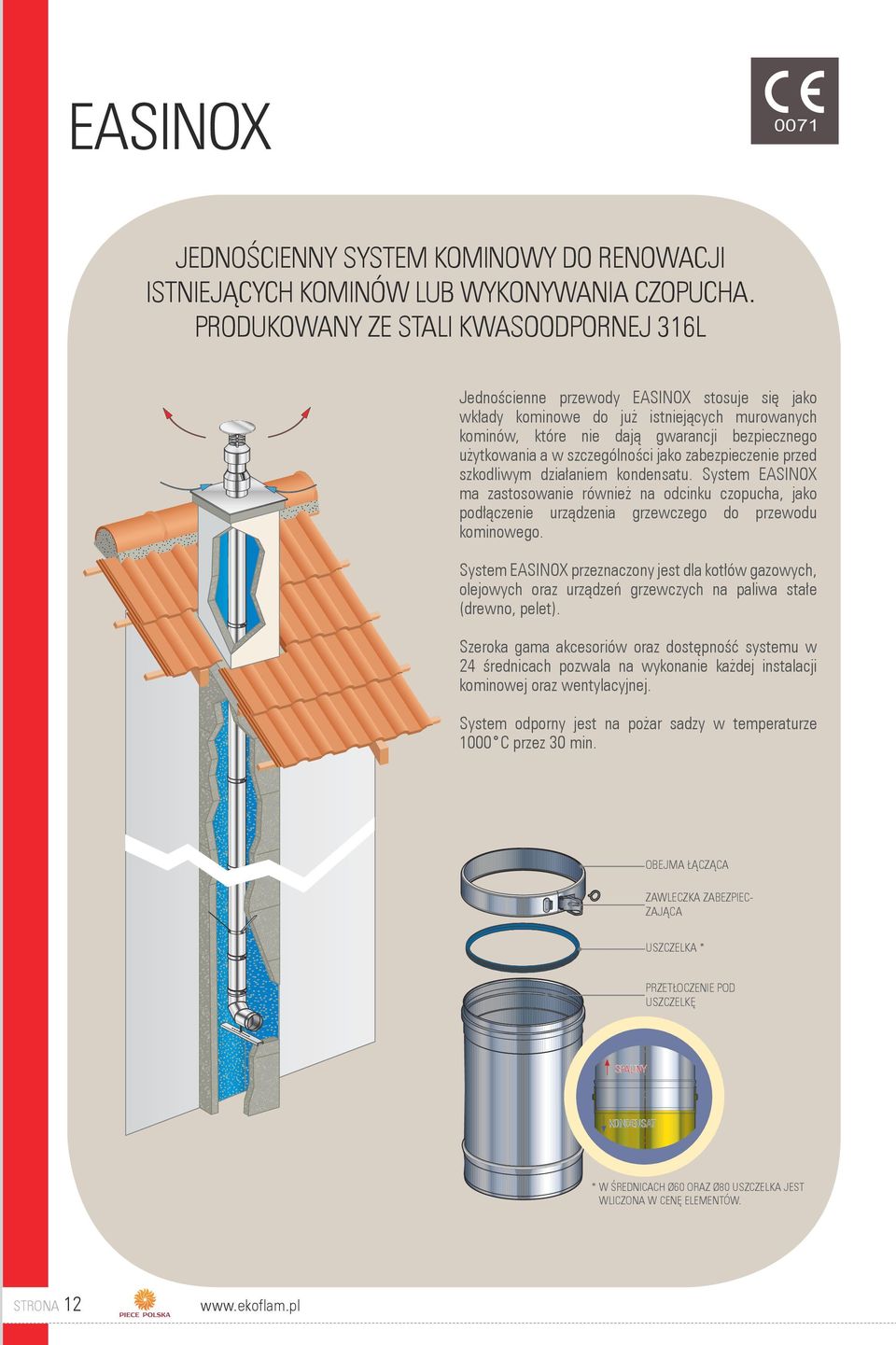 szczególności jako zabezpieczenie przed szkodliwym działaniem kondensatu. System EASINOX ma zastosowanie również na odcinku czopucha, jako podłączenie urządzenia grzewczego do przewodu kominowego.