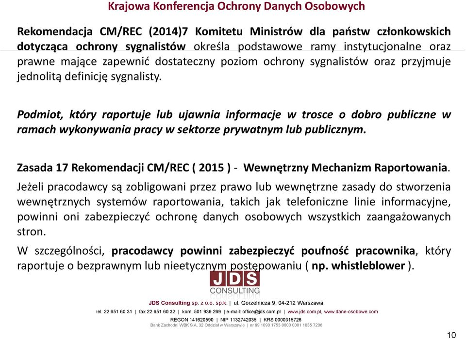 Zasada 17 Rekomendacji CM/REC ( 2015 ) - Wewnętrzny Mechanizm Raportowania.