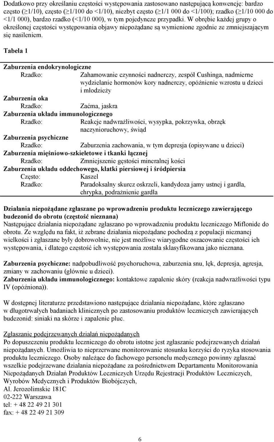 Tabela 1 Zaburzenia endokrynologiczne Rzadko: Zahamowanie czynności nadnerczy, zespół Cushinga, nadmierne wydzielanie hormonów kory nadnerczy, opóźnienie wzrostu u dzieci i młodzieży Zaburzenia oka