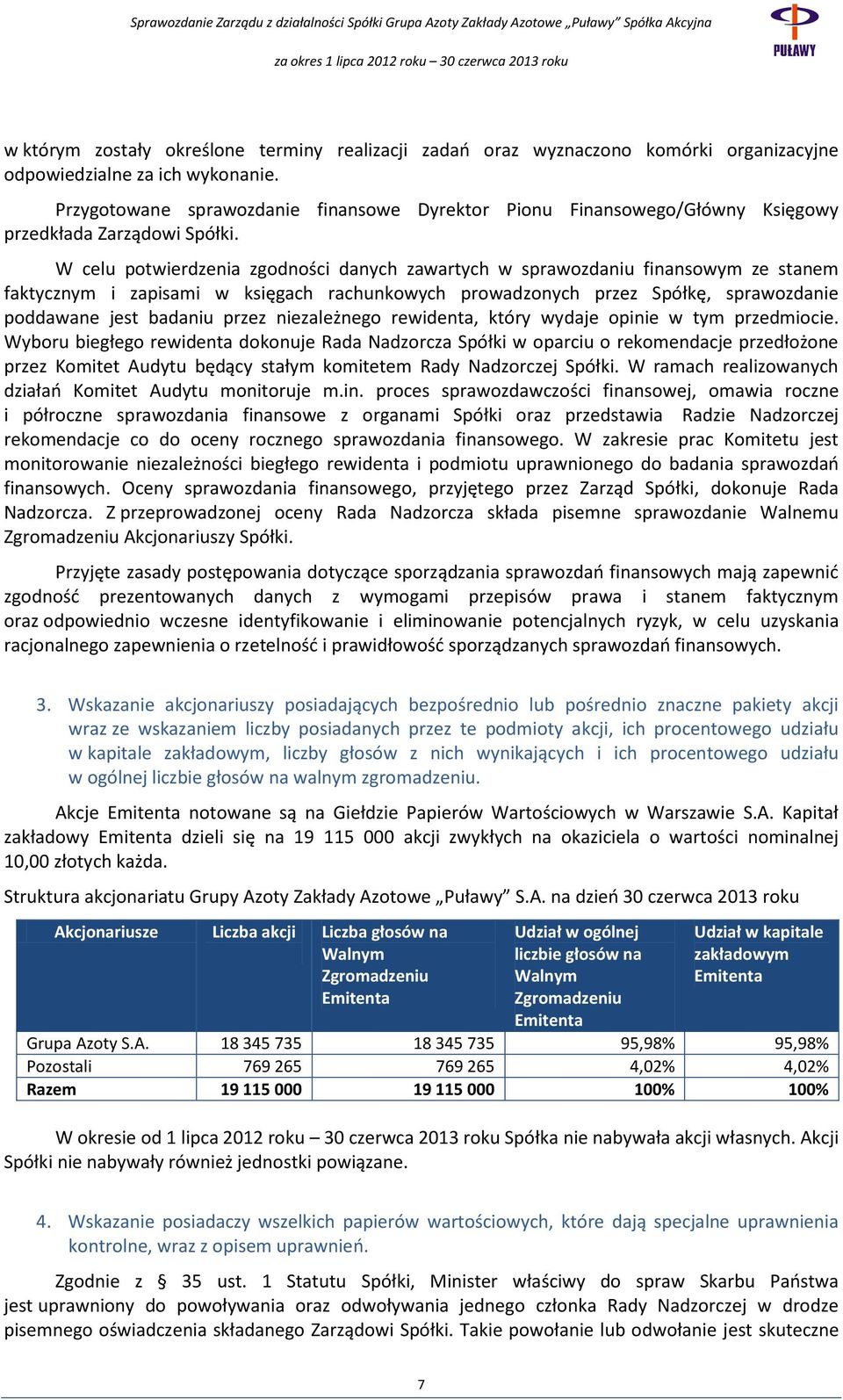 W celu potwierdzenia zgodności danych zawartych w sprawozdaniu finansowym ze stanem faktycznym i zapisami w księgach rachunkowych prowadzonych przez Spółkę, sprawozdanie poddawane jest badaniu przez