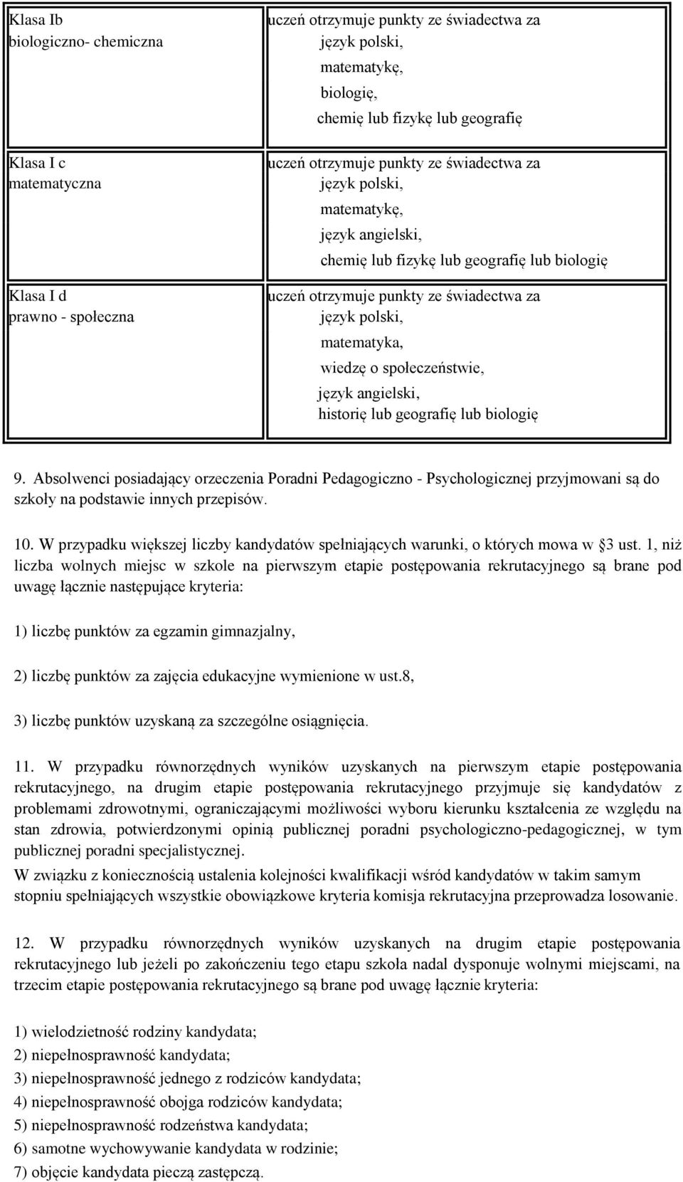 matematyka, wiedzę o społeczeństwie, język angielski, historię lub geografię lub biologię 9.