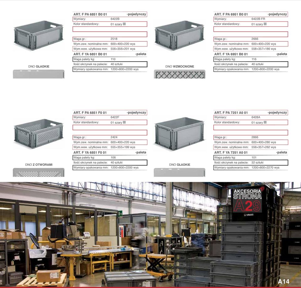 opakowania : 1200 800 2200 wys ART. F PA 6851 F0 01 ART. F PA 7251 A0 01 6422F 6428A Waga gr.: 2424 Waga gr.: 2866 600 400 220 wys 600 400 280 wys 555 355 199 wys 556 357 262 wys ART.