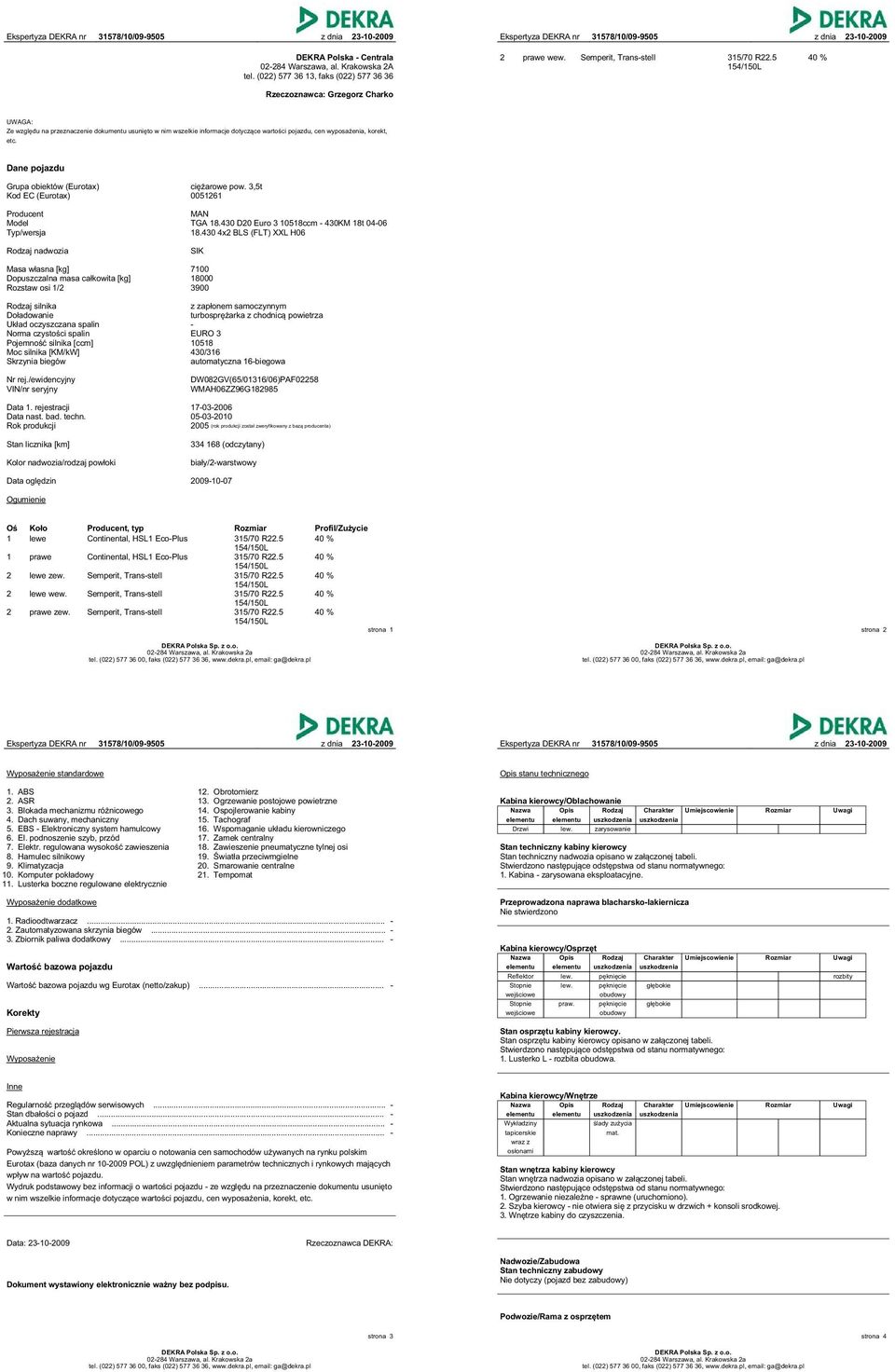 3,5t Kod EC (Eurotax) 0051261 Producent MAN Model TGA 18.430 D20 Euro 3 10518ccm - 430KM 18t 04-06 Typ/wersja 18.