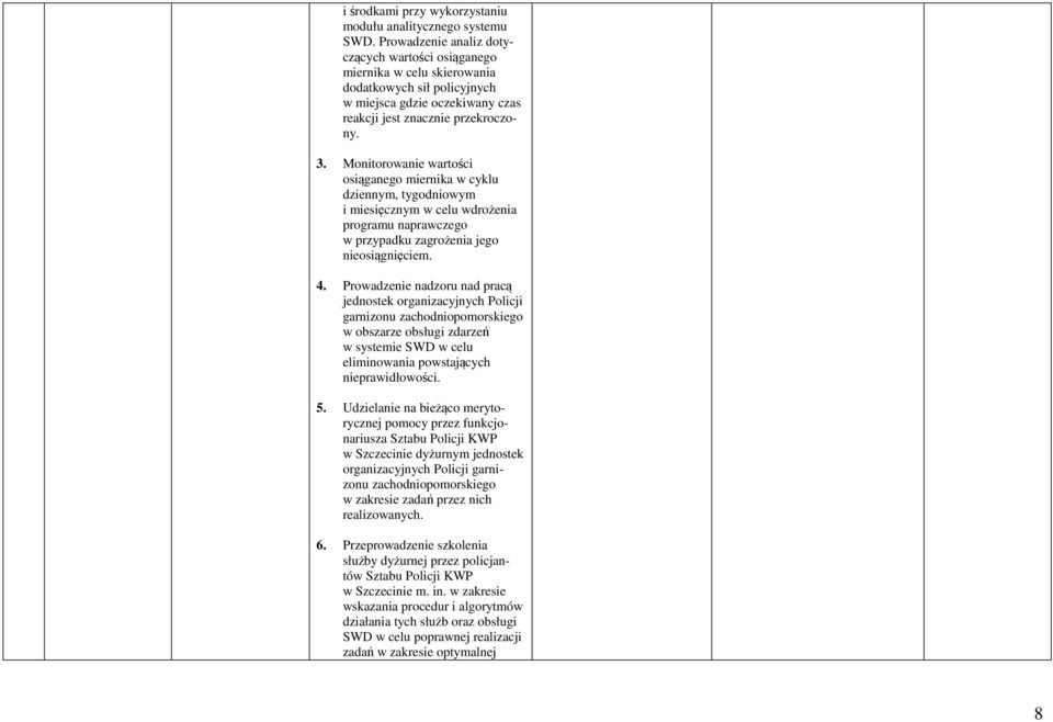 Monitorowanie wartości osiąganego miernika w cyklu dziennym, tygodniowym i miesięcznym w celu wdrożenia programu naprawczego w przypadku zagrożenia jego nieosiągnięciem. 4.