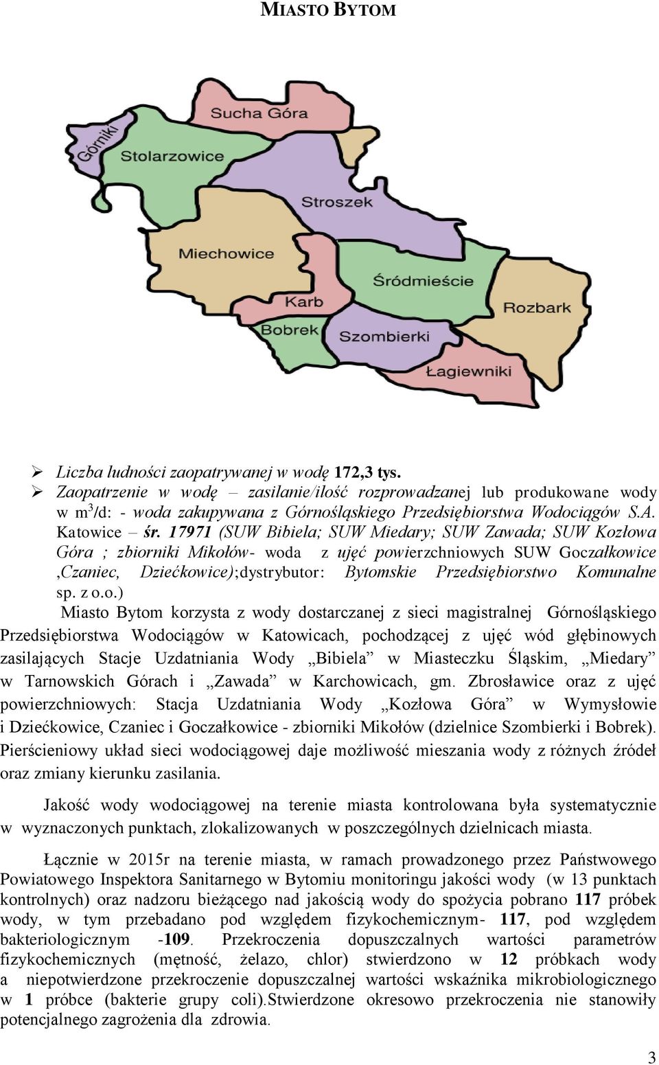 17971 (SUW Bibiela; SUW Miedary; SUW Zawada; SUW Kozłowa Góra ; zbiorniki Mikołów- woda z ujęć powierzchniowych SUW Goczałkowice,Czaniec, Dziećkowice);dystrybutor: Bytomskie Przedsiębiorstwo