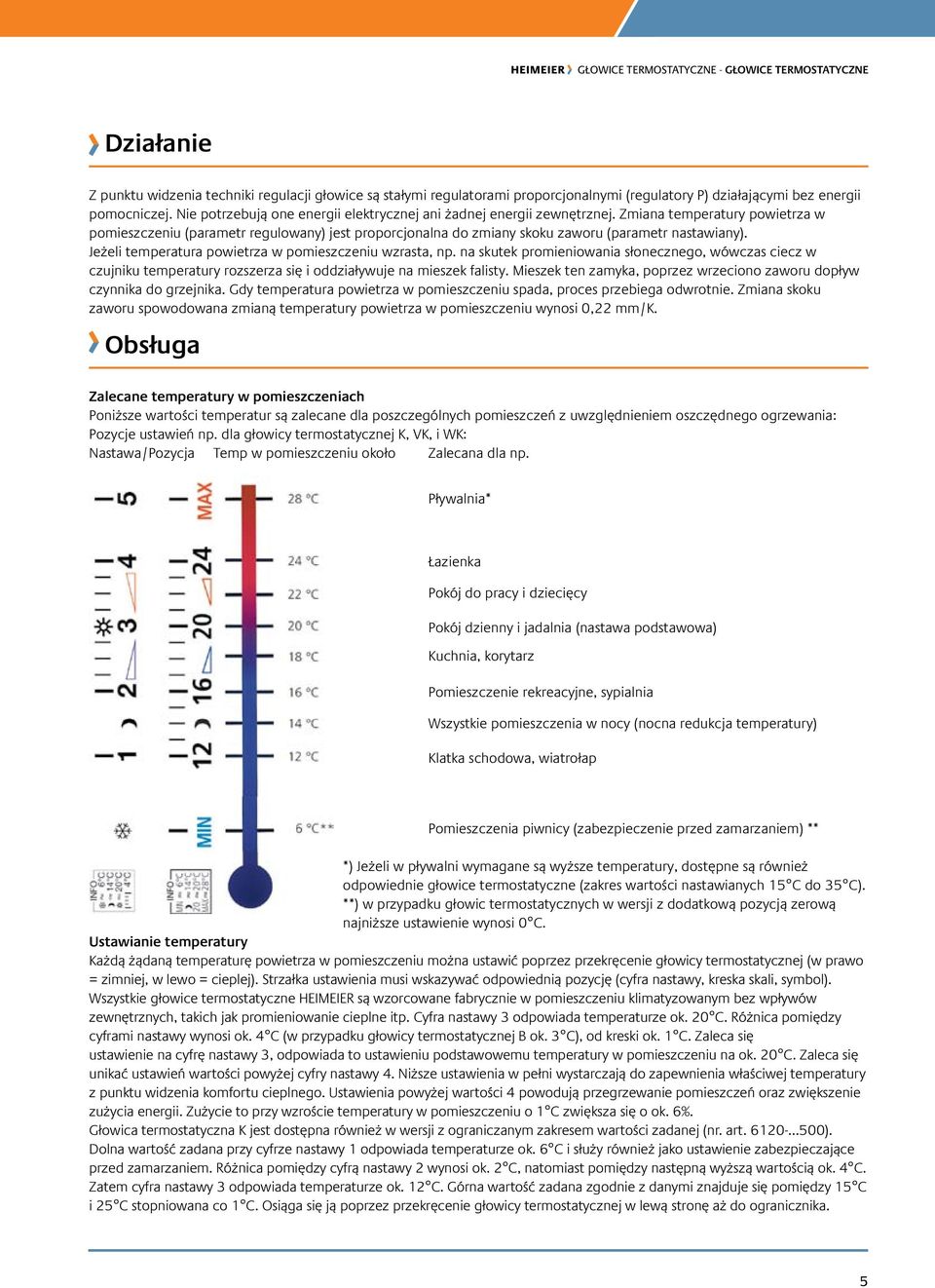 Zmiana temperatury powietrza w pomieszczeniu (parametr regulowany) jest proporcjonalna do zmiany skoku zaworu (parametr nastawiany). Jeżeli temperatura powietrza w pomieszczeniu wzrasta, np.