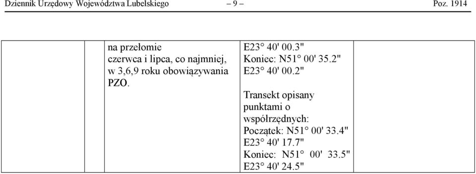 obowiązywania PZO. E23 40' 00.3" Koniec: N51 00' 35.2" E23 40' 00.