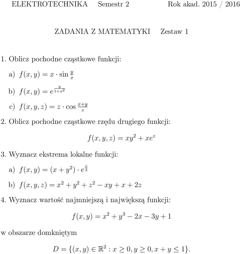 pochodne czstkowe zadania pochodne czstkowe zadania