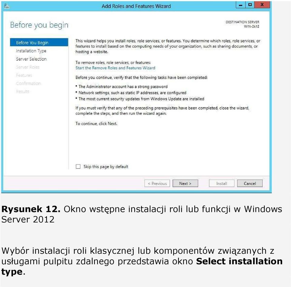 Server 2012 Wybór instalacji roli klasycznej lub