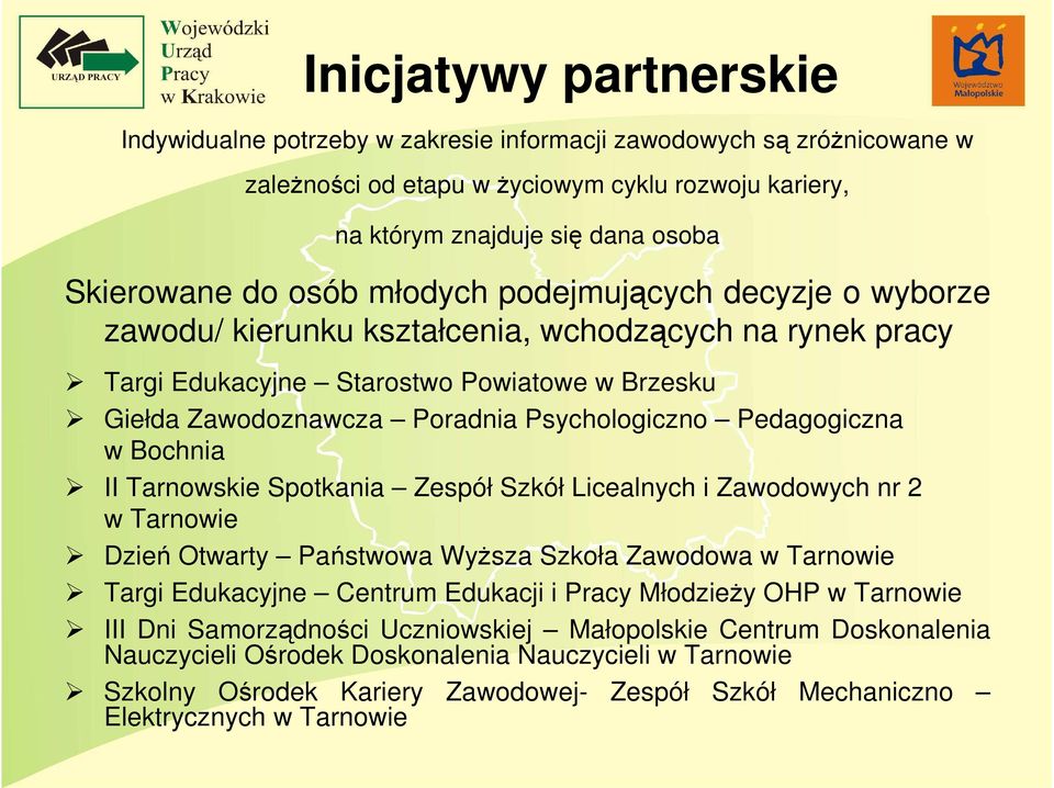 Pedagogiczna w Bochnia II Tarnowskie Spotkania Zespół Szkół Licealnych i Zawodowych nr 2 w Tarnowie Dzień Otwarty Państwowa WyŜsza Szkoła Zawodowa w Tarnowie Targi Edukacyjne Centrum Edukacji i Pracy