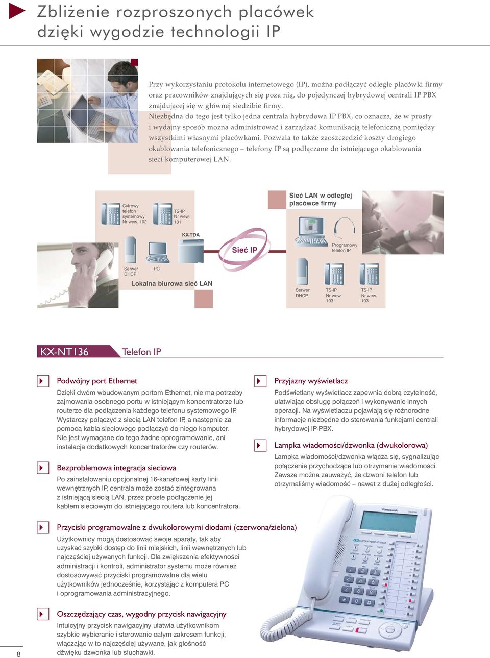 Niezbędna do tego jest tylko jedna centrala hybrydowa IP PBX, co oznacza, że w prosty i wydajny sposób można administrować i zarządzać komunikacją telefoniczną pomiędzy wszystkimi własnymi placówkami.