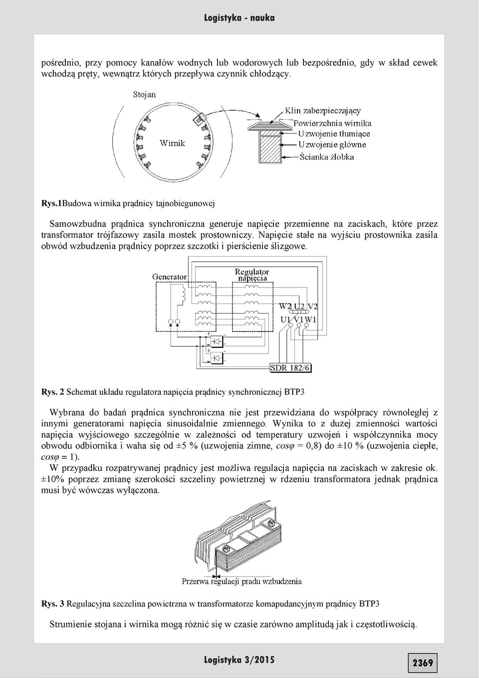 Napięcie stałe na wyjściu prostownika zasila obwód wzbudzenia prądnicy poprzez szczotki i pierścienie ślizgowe. Rys.