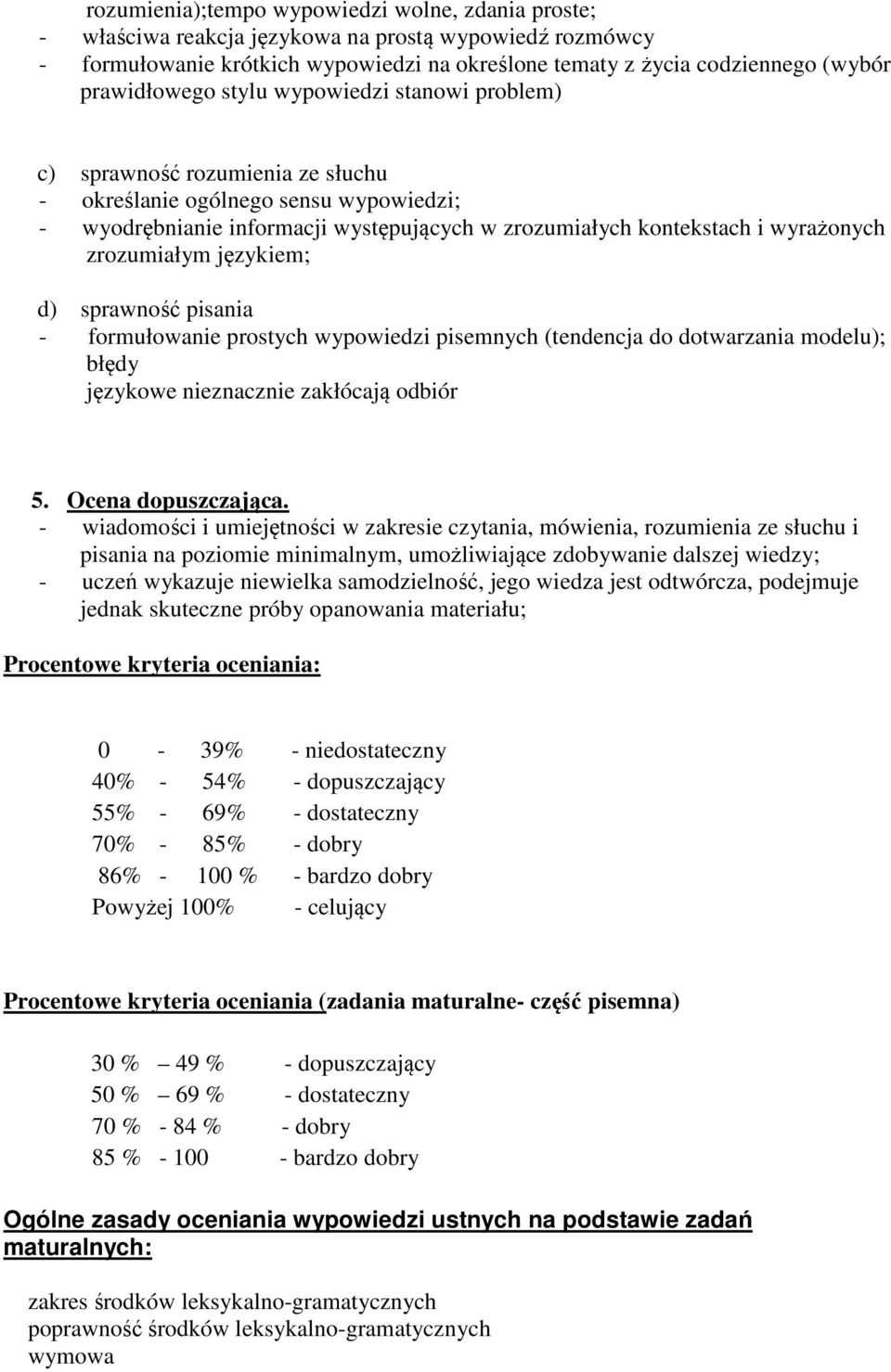 wyrażonych zrozumiałym językiem; d) sprawność pisania - formułowanie prostych wypowiedzi pisemnych (tendencja do dotwarzania modelu); błędy językowe nieznacznie zakłócają odbiór 5.