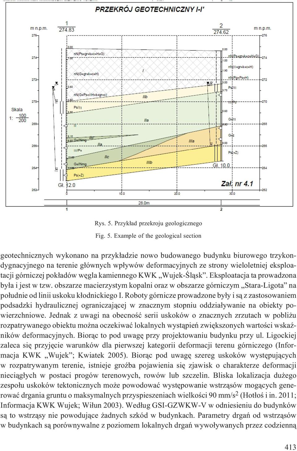 Example of the geological section geotechnicznych wykonano na przyk³adzie nowo budowanego budynku biurowego trzykondygnacyjnego na terenie g³ównych wp³ywów deformacyjnych ze strony wieloletniej