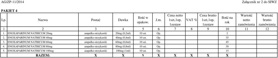 ENOXAPARINUM NATRICUM 60mg ampułko-strzykawki 60mg (0,6ml) 10 szt. Op. 45 4.