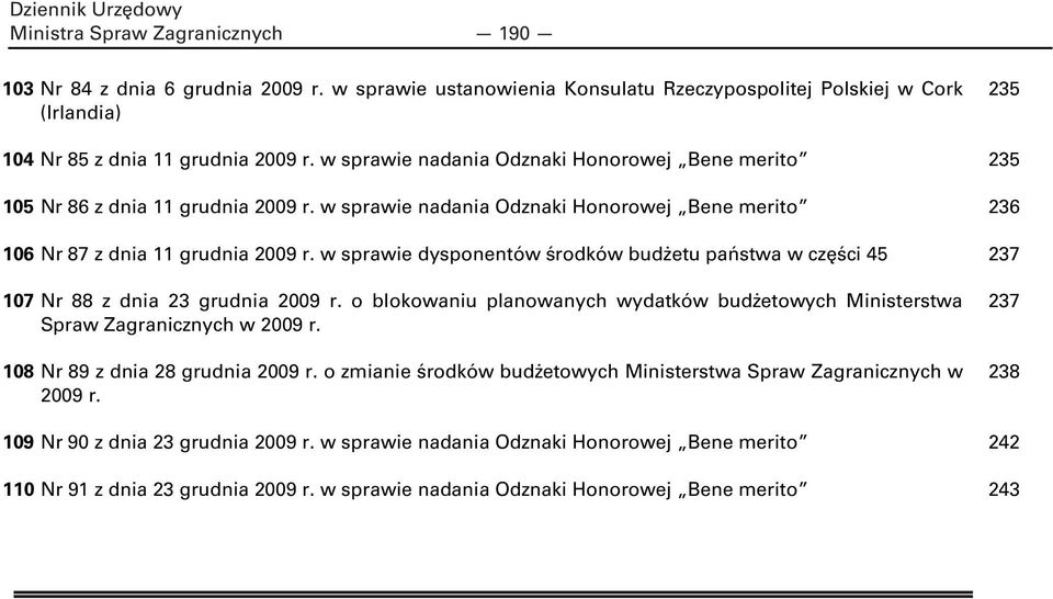 w sprawie dysponentów środków budżetu państwa w części 45 107 Nr 88 z dnia 23 grudnia 2009 r. o blokowaniu planowanych wydatków budżetowych Ministerstwa Spraw Zagranicznych w 2009 r.