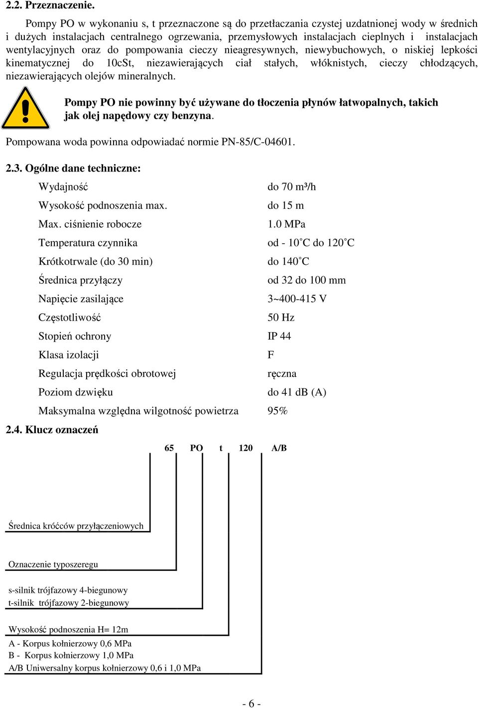 wentylacyjnych oraz do pompowania cieczy nieagresywnych, niewybuchowych, o niskiej lepkości kinematycznej do 0cSt, niezawierających ciał stałych, włóknistych, cieczy chłodzących, niezawierających