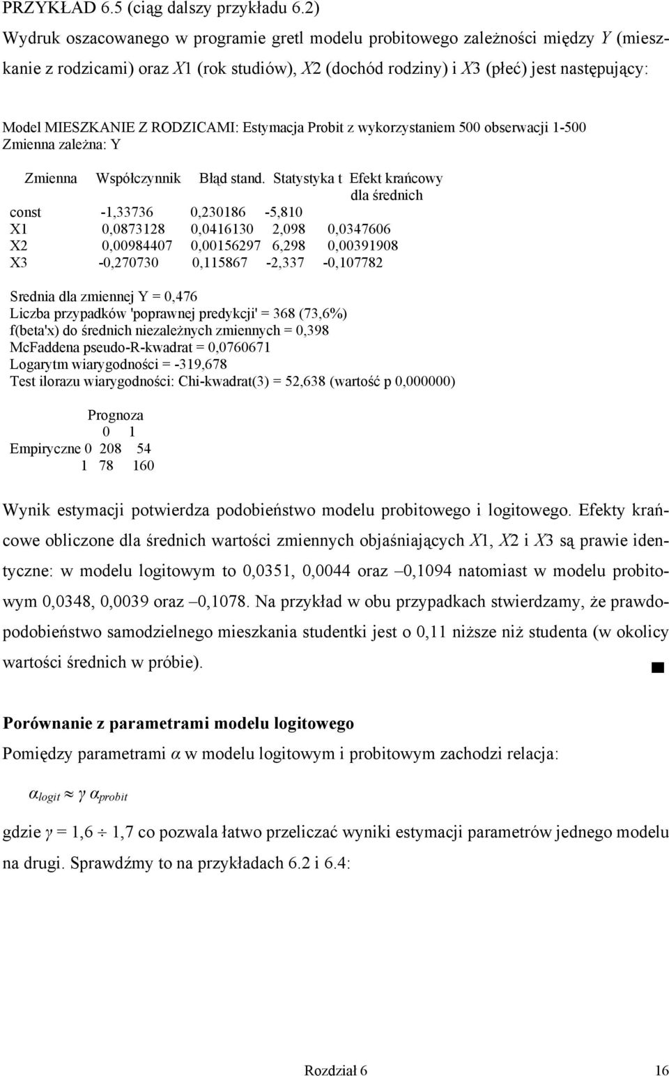 Estymacja Probt z wykorzystanem 500 obserwacj 1-500 Zmenna zależna: Y Zmenna Współczynnk Błąd stand.