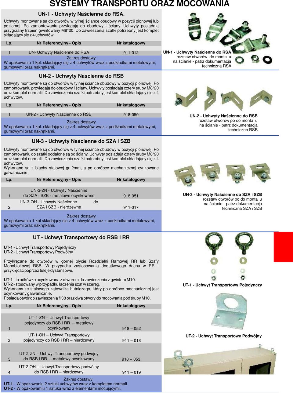 UN- Uchwyty Naścienne do RSA 9-0 W opakowaniu kpl. składający się z 4 uchwytów wraz z podkładkami metalowymi, gumowymi oraz nakrętkami.