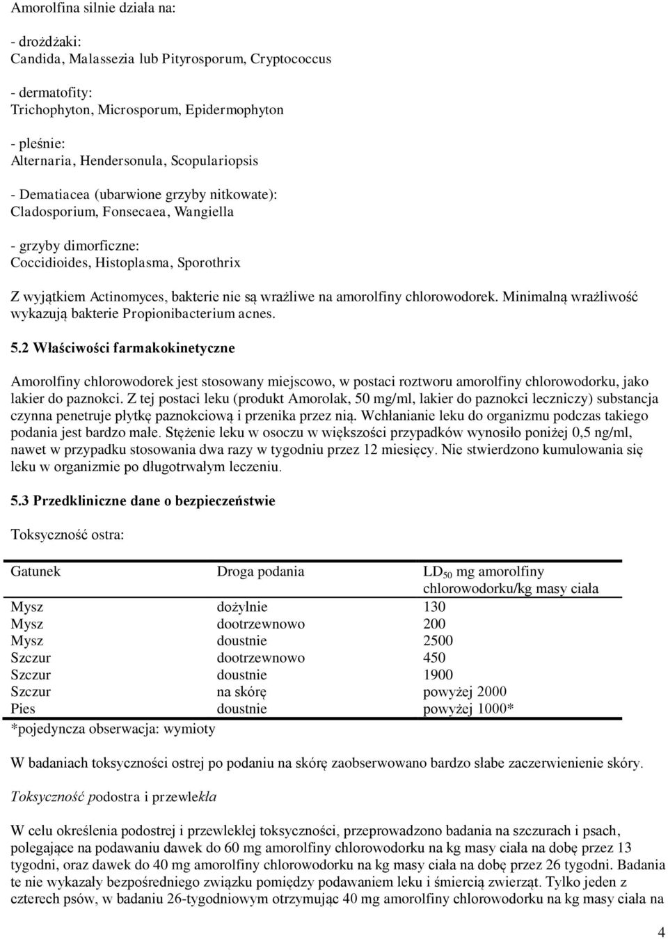 wrażliwe na amorolfiny chlorowodorek. Minimalną wrażliwość wykazują bakterie Propionibacterium acnes. 5.