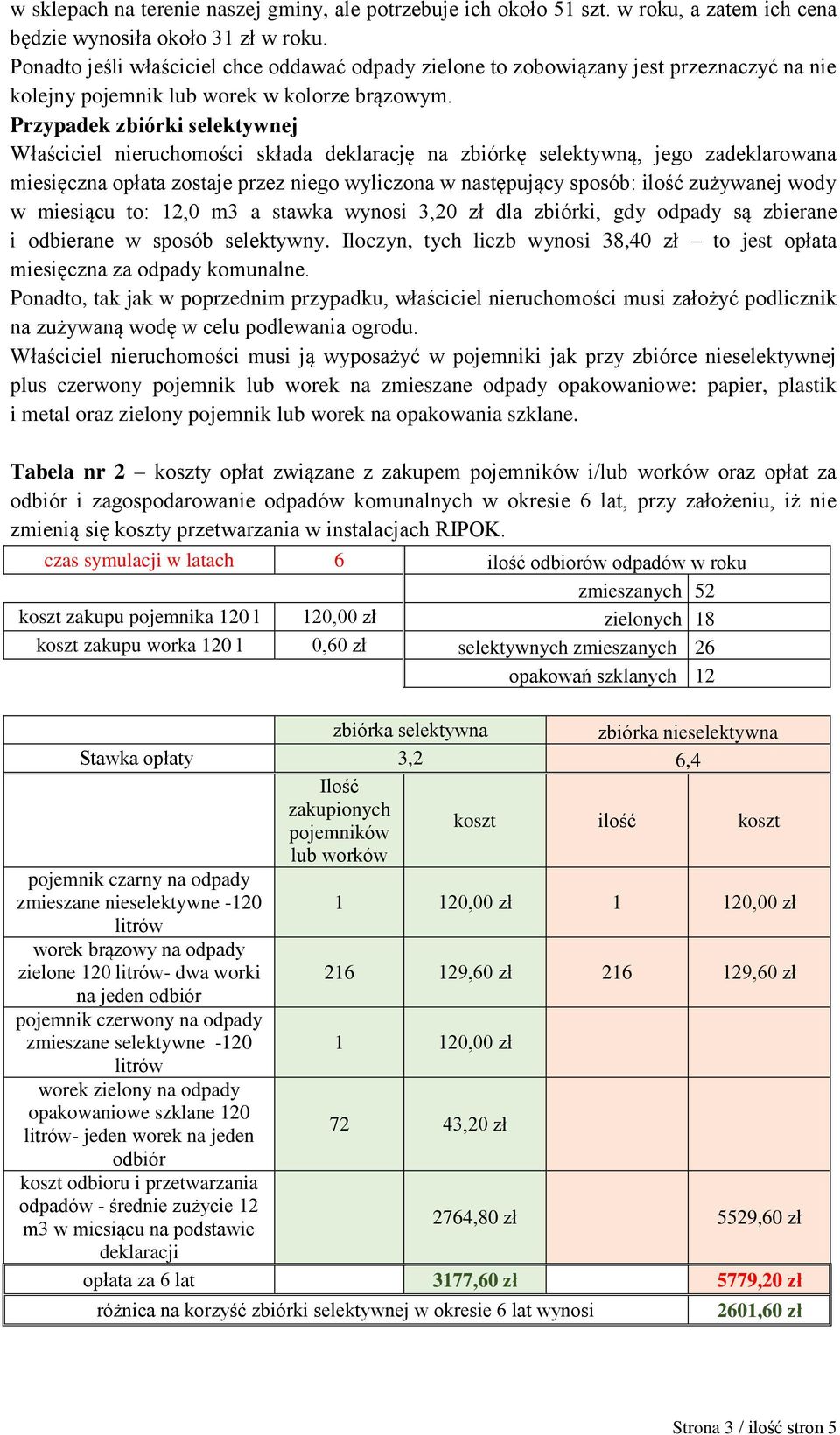 Przypadek zbiórki selektywnej Właściciel nieruchomości składa deklarację na zbiórkę selektywną, jego zadeklarowana miesięczna opłata zostaje przez niego wyliczona w następujący sposób: ilość