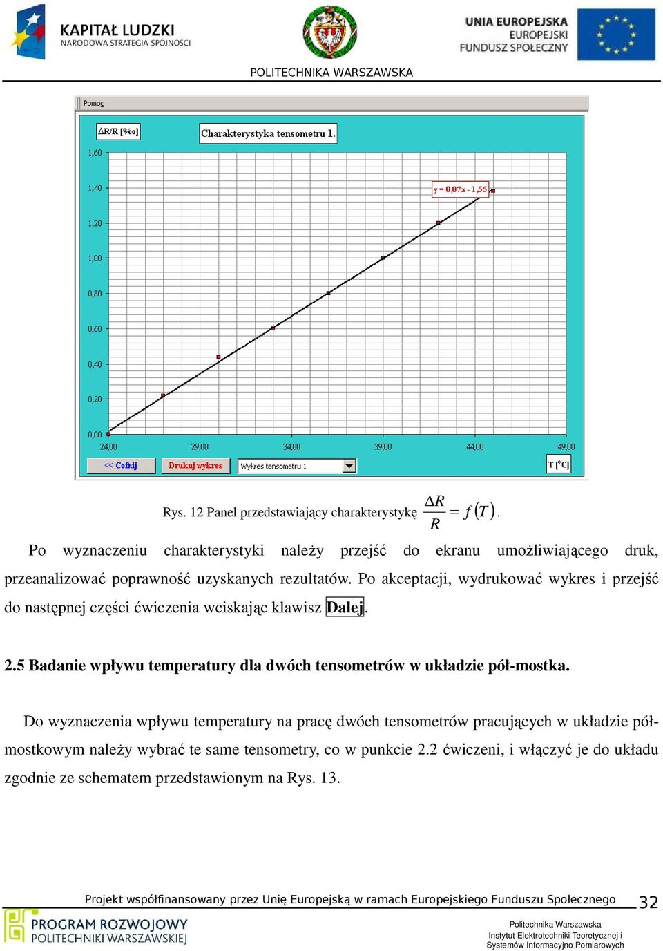 . 2.5 Badanie wpływu temperatury dla dwóch tensometrów w układzie pół-mostka.