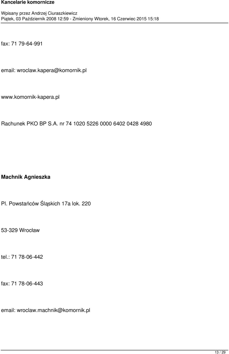 nr 74 1020 5226 0000 6402 0428 4980 Machnik Agnieszka Pl.