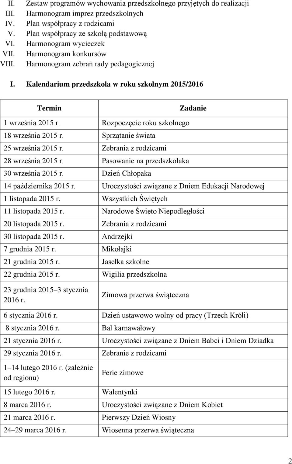 Rozpoczęcie roku szkolnego 18 września 2015 r. Sprzątanie świata 25 września 2015 r. Zebrania z rodzicami 28 września 2015 r. Pasowanie na przedszkolaka 30 września 2015 r.