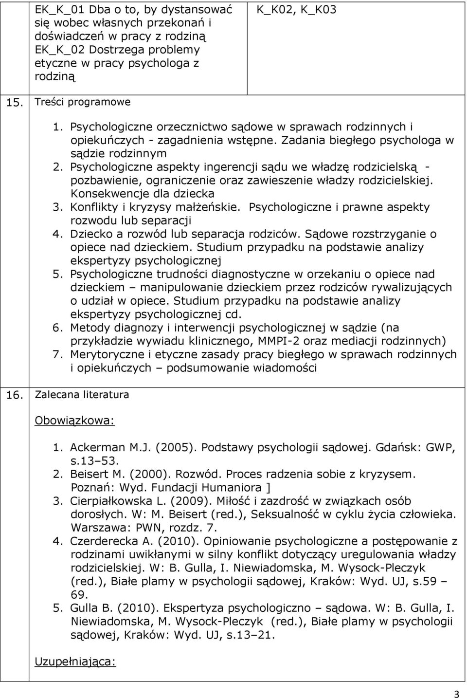 Psychologiczne aspekty ingerencji sądu we władzę rodzicielską - pozbawienie, ograniczenie oraz zawieszenie władzy rodzicielskiej. Konsekwencje dla dziecka 3. Konflikty i kryzysy małżeńskie.