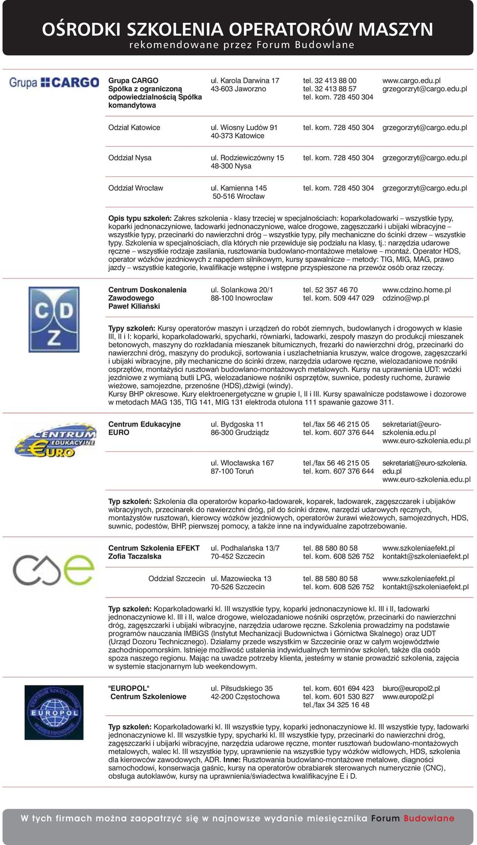 Kamienna 145 50-516 Wrocław tel. kom. 728 450 304 grzegorzryt@cargo.edu.