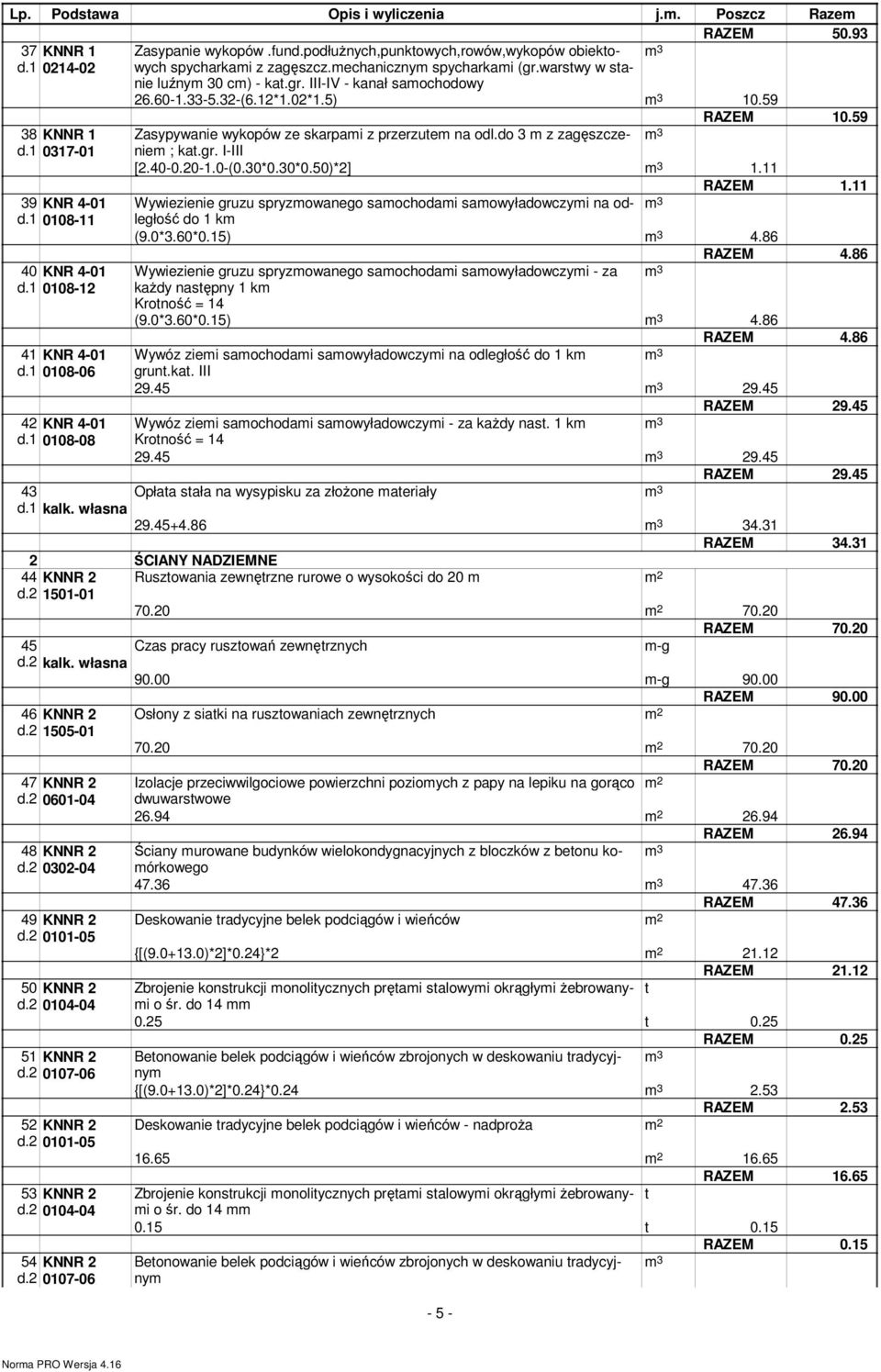 1 0108-12 RAZEM 10.59 Zasypywanie wykopów ze skarpami z przerzuem na odl.do 3 m z zagęszczeniem ; ka.gr. I-III [2.40-0.20-1.0-(0.30*0.30*0.50)*2] 1.11 RAZEM 1.