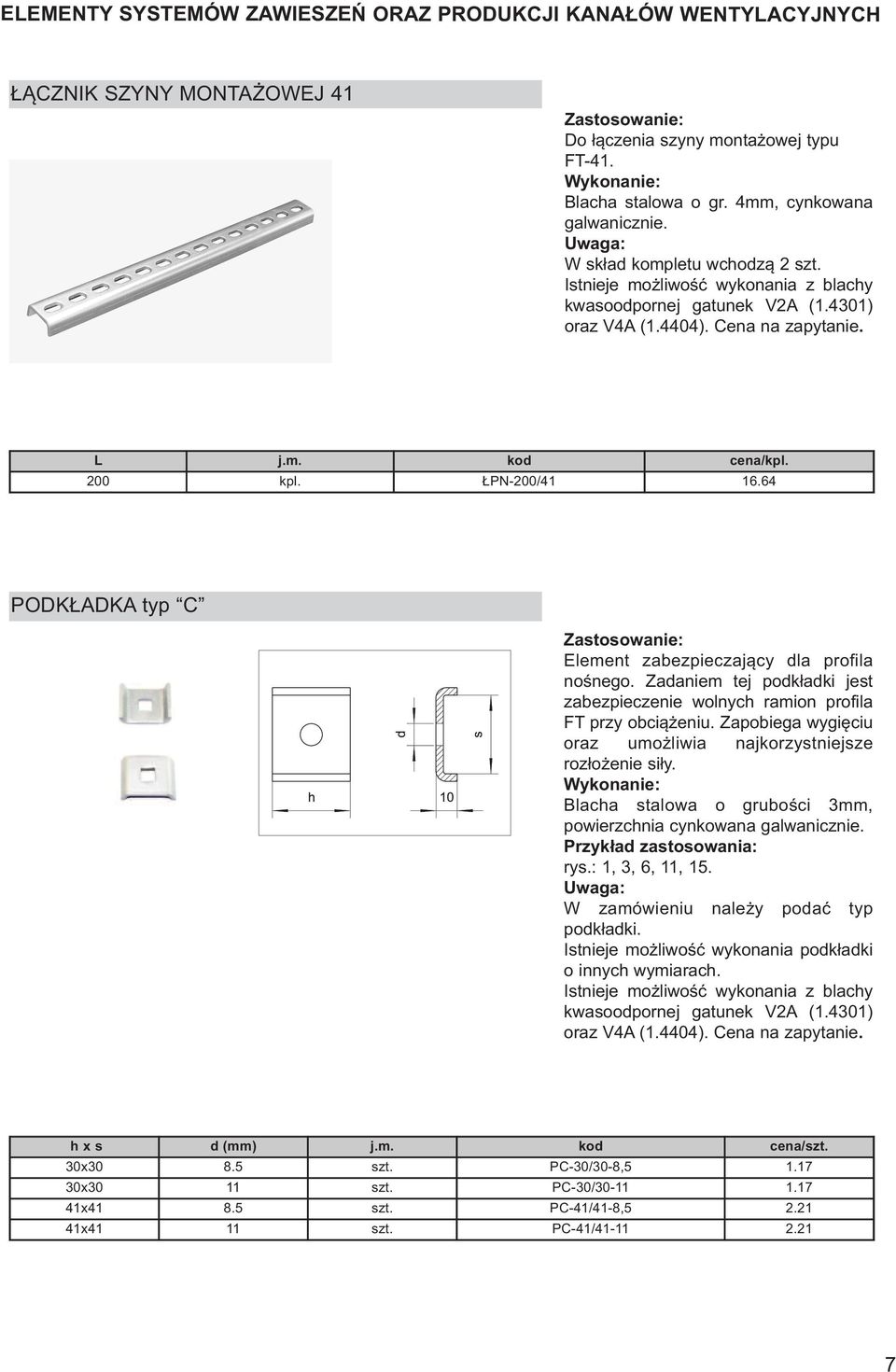 64 PODKŁADKA typ C Element zabezpieczający dla profila nośnego. Zadaniem tej podkładki jest zabezpieczenie wolnych ramion profila FT przy obciążeniu.